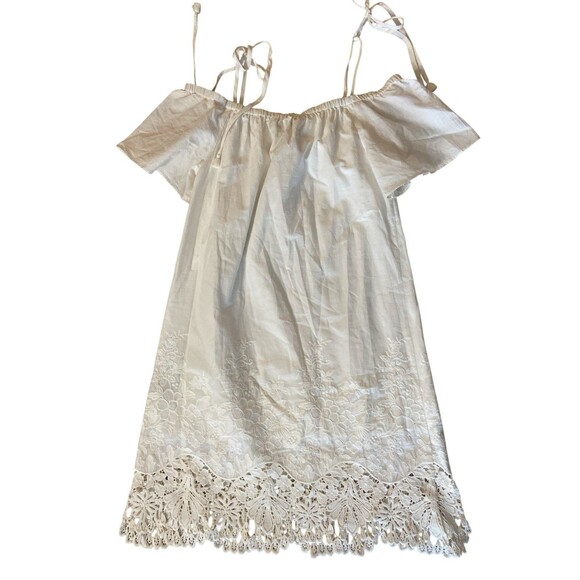 Madewell White Off‎ Shoulder Embroidered Cotton Dress Sz S Boho Lace Hem Summer - Picture 9 of 11